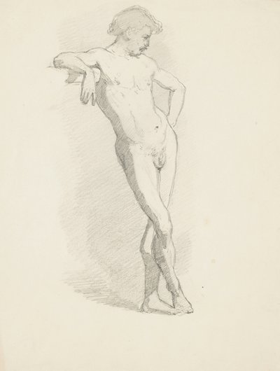 Studio di nudo maschile in piedi appoggiato a un parapetto da Walter Shirlaw